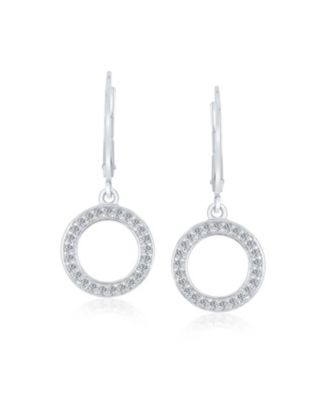 Elegant CZ Pave Open Circle Drop Earrings Gold Plated Leverback