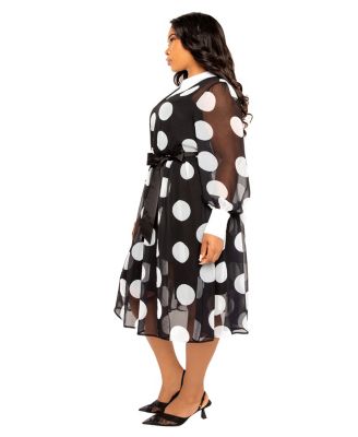 Plus Size Contrast Collar Polka Dot Shirt Dress