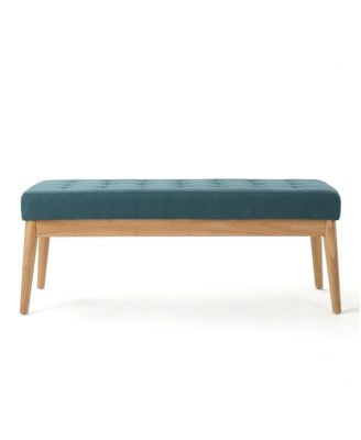 Mid-Century Upholstered Bench with Button Tufting and Birch Wood Legs for Dining Room, Hallway, or Office