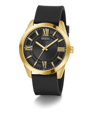 Men's Analog Black Gold-Tone Silicone Strap Watch, 44mm