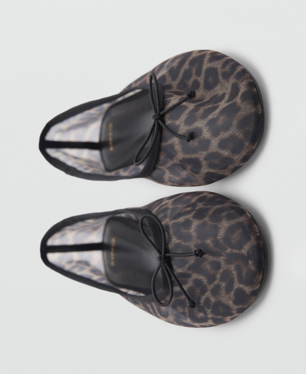 Shop Mango Women's Animal Print Mesh Ballerina Shoes In Black