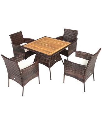 5PCS Patio Dining Table & Chair Set Outdoor Furniture Set w/ 4 Seat Cushions