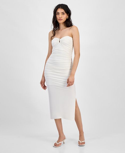 alfani Bar III Women's Strapless Keyhole Ruched Midi Dress Exclusively at Macy's Women's Fashion Shoes & Accessories