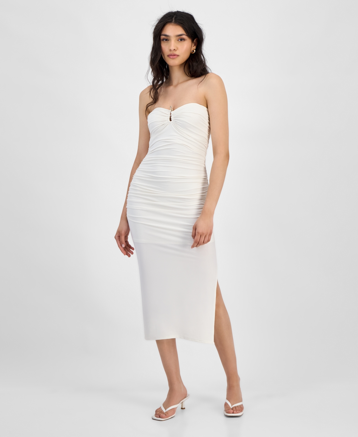 Bar Iii Women's Strapless Keyhole Ruched Midi Dress, Exclusively At Macy's