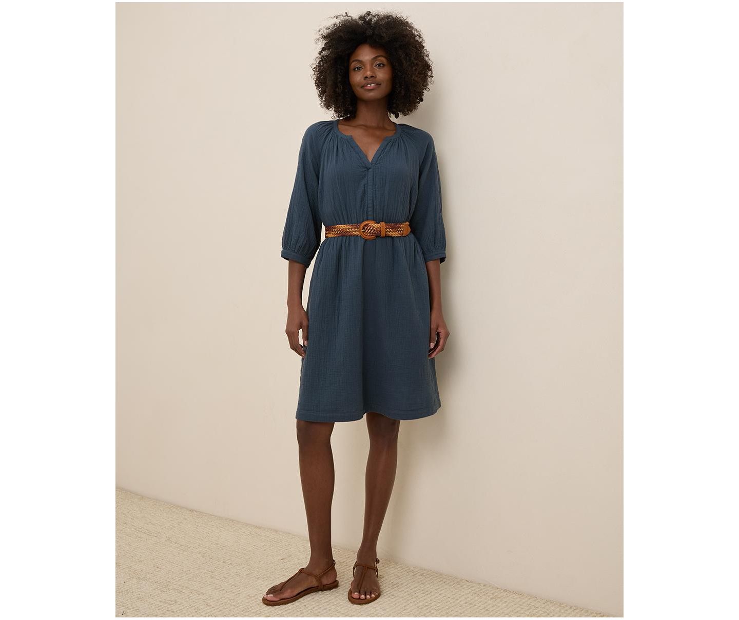 Женское платье Pact Organic Cotton Coastal Double Gauze Peasant, цвет: Тёмно-синий — фото 1