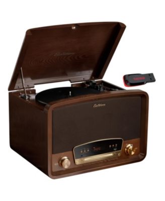 7-in-1 Vintage Record Player System with Turntable, Bluetooth, Radio, CD, USB Playback, MP3 Recording, and Amplifier
