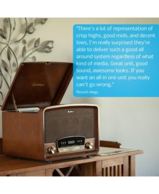 7-in-1 Vintage Record Player System with Turntable, Bluetooth, Radio, CD, USB Playback, MP3 Recording, and Amplifier