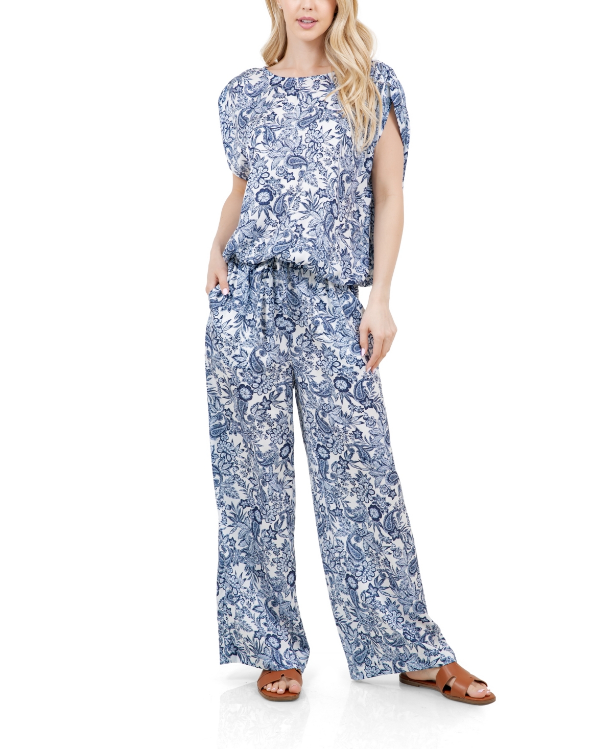 Fever Elastic Waist Drawstring Full Length Pant In Multi