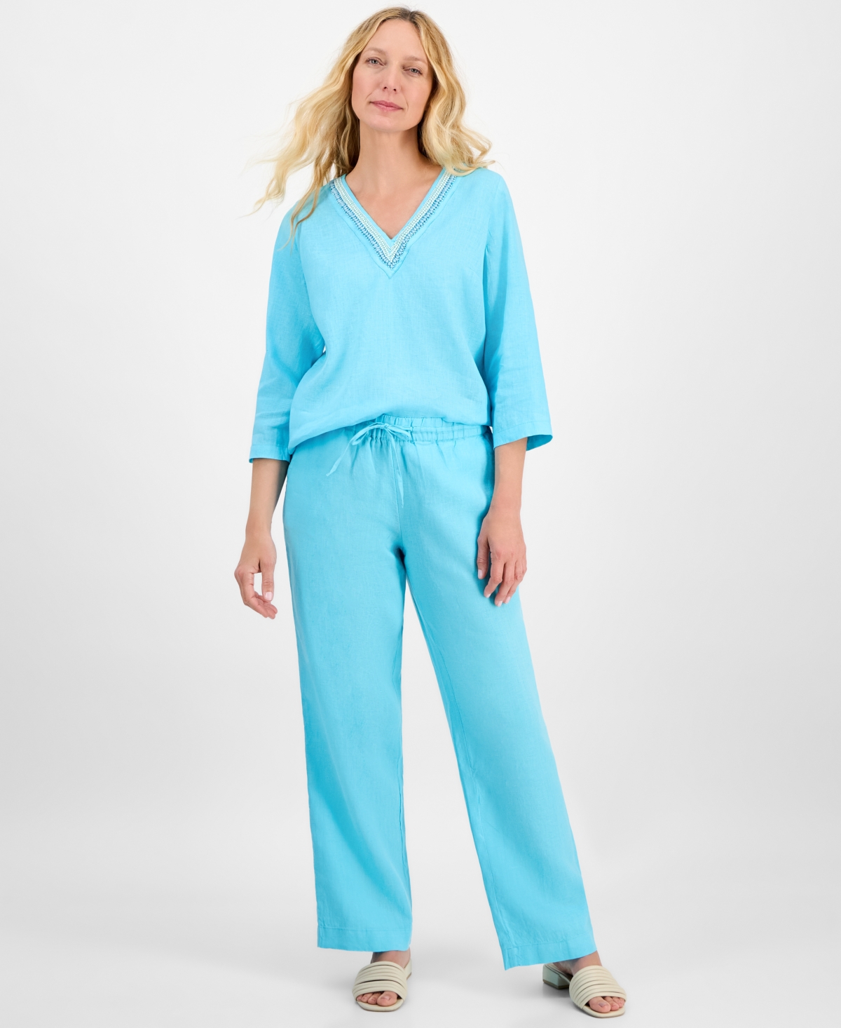 Charter Club Women's 100% Linen Drawstring Pants, Created For Macy's