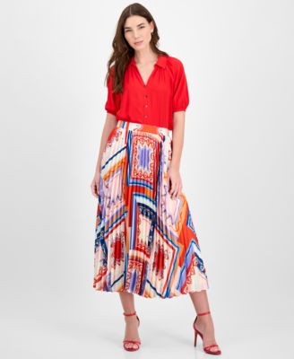 Women's Solid-Color Georgette Split-Neck Blouse