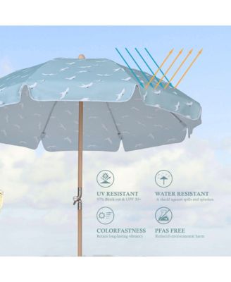 Our Beach Portable Umbrella for Sand Beech Wood Pole Carry Bag with Printed Seagull Cute Garden Parasol