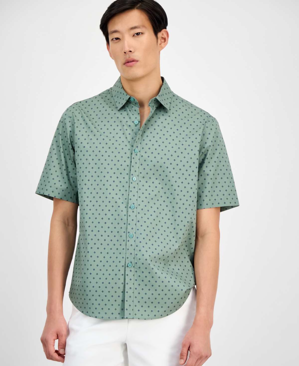 Men's Geo-Pattern Shirt, Exclusively at Macy's - Pond Green