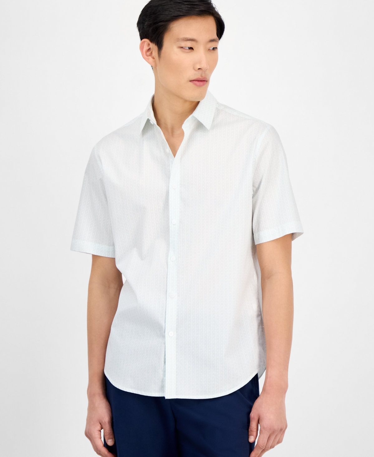 Men's Geo-Pattern Shirt, Exclusively at Macy's - Bright White
