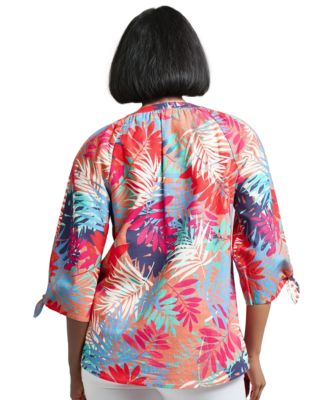 Petite Printed Linen-Blend Blouse