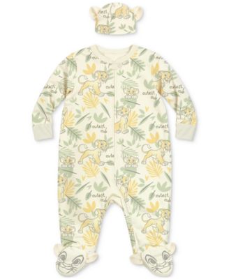 Disney - Baby Boys The Lion King Footed Coverall & Hat, 2 Piece Set