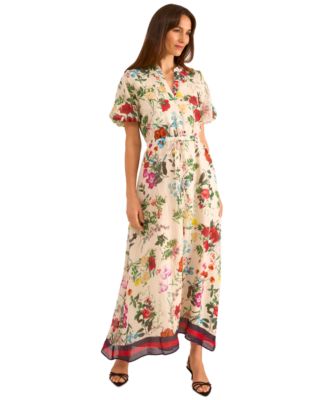 Women's Floral-Print Puff-Sleeve Maxi Dress