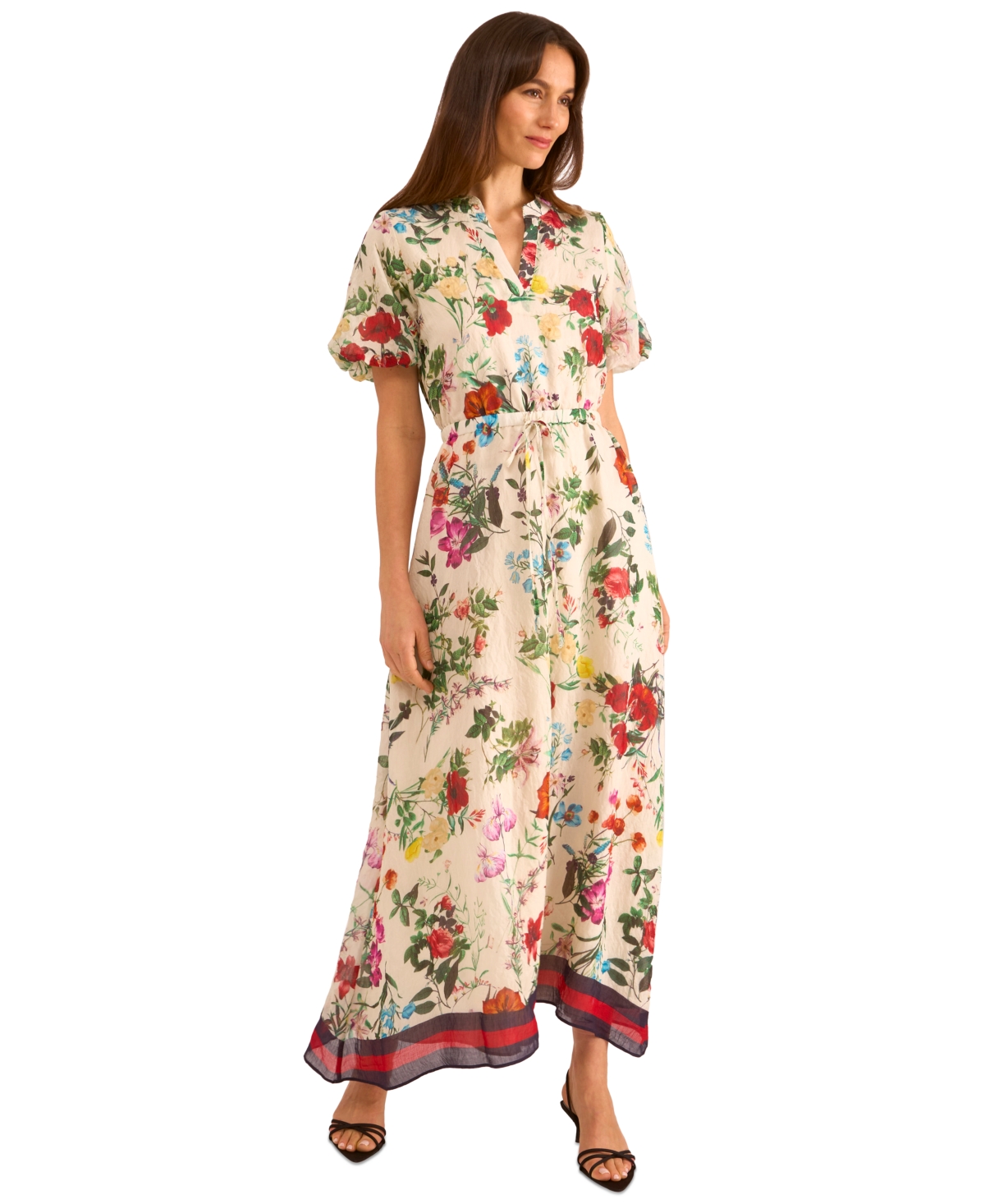 Vince Camuto Floral Puff Sleeve A-line Maxi Dress In Multi