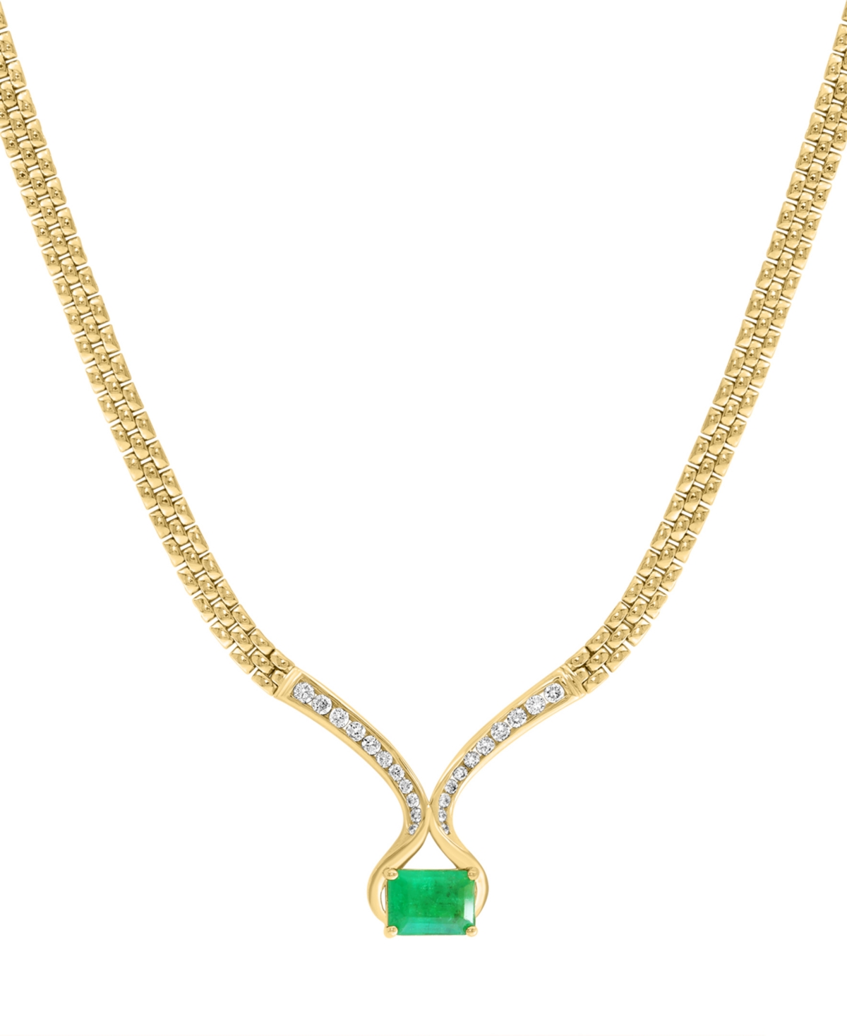 Effy Collection Effy Emerald (1-3/8 Ct. T.w.) & Diamond (1/3 Ct. T.w.) Fancy 16" Collar Necklace In 14k Gold