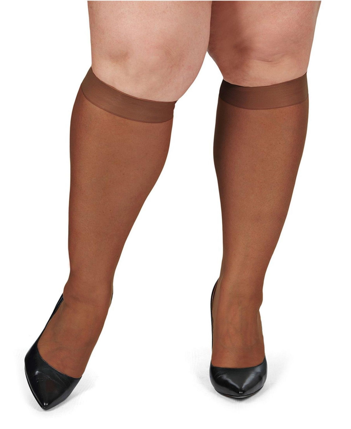 Memoi Women's 2 Pair Pack Ultra Sheer Plus Curvy Knee Highs Mm-4205 In French Coffee
