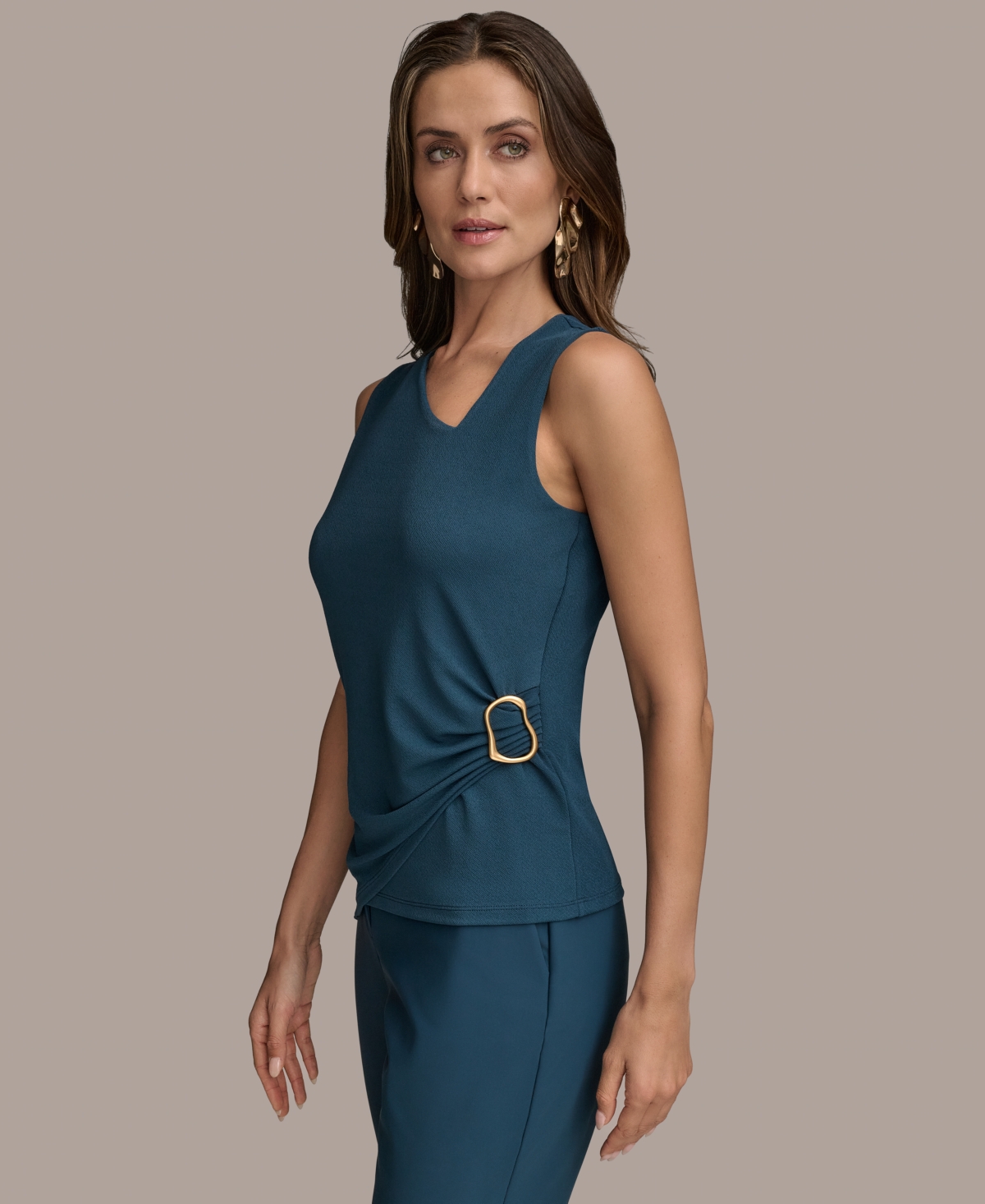 Shop Donna Karan Women's Sleeveless Asymmetric Neckline Top, Regular & Petite Sizes