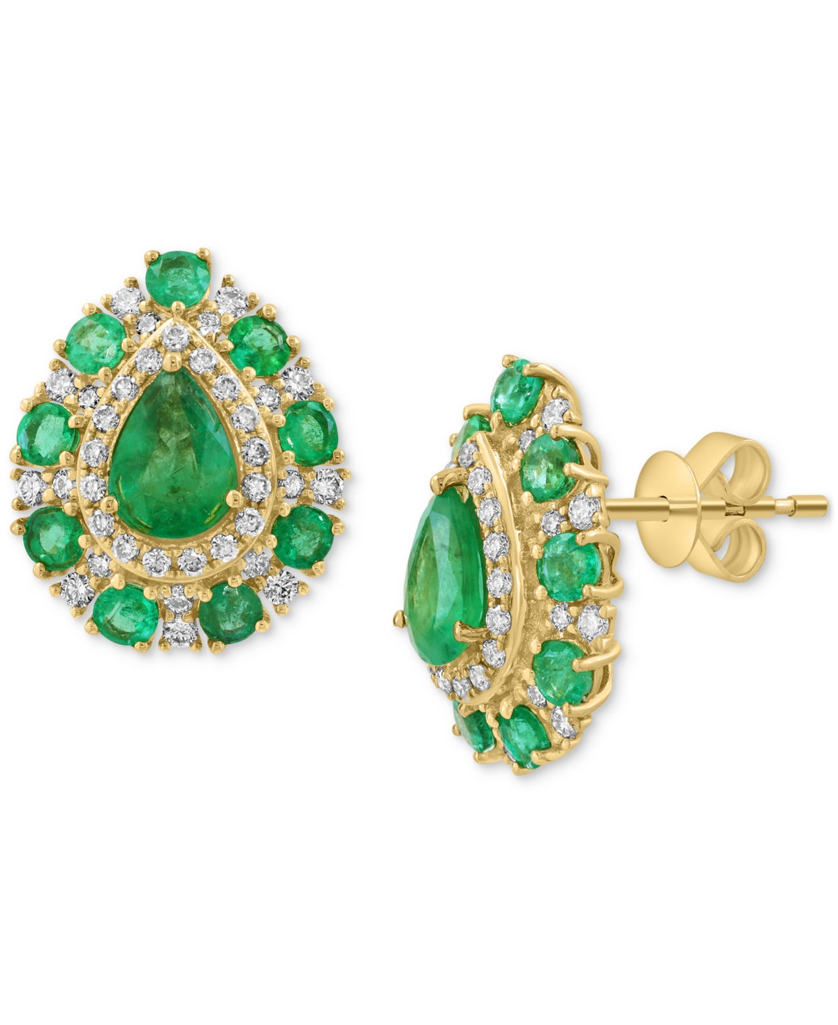 Effy Collection Effy Emerald (2-1/3 Ct. T.w.) & Diamond (5/8 Ct. T.w.) Pear Halo Stud Earrings In 14k Gold