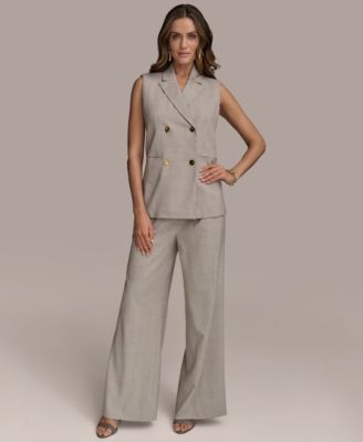 Womens Double Breasted Long Vest Wide Leg Pants