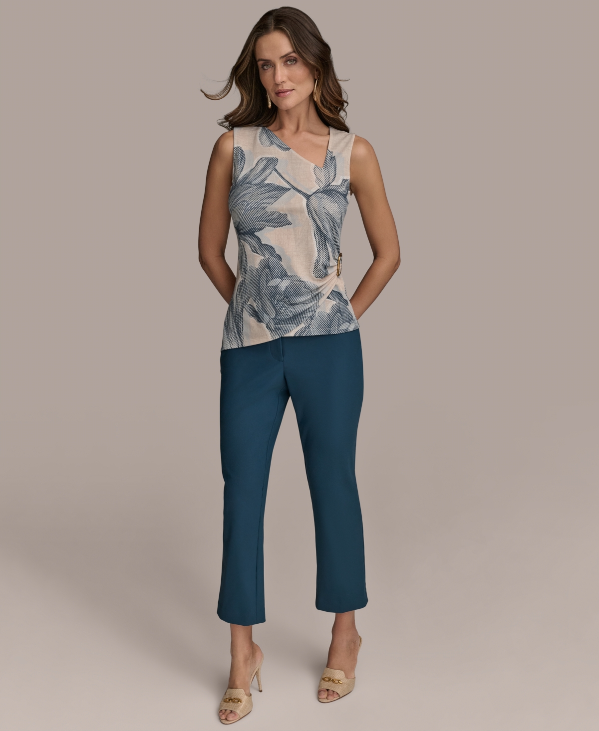 Donna Karan Women's Printed Asymmetric Sleeveless Top In Multi