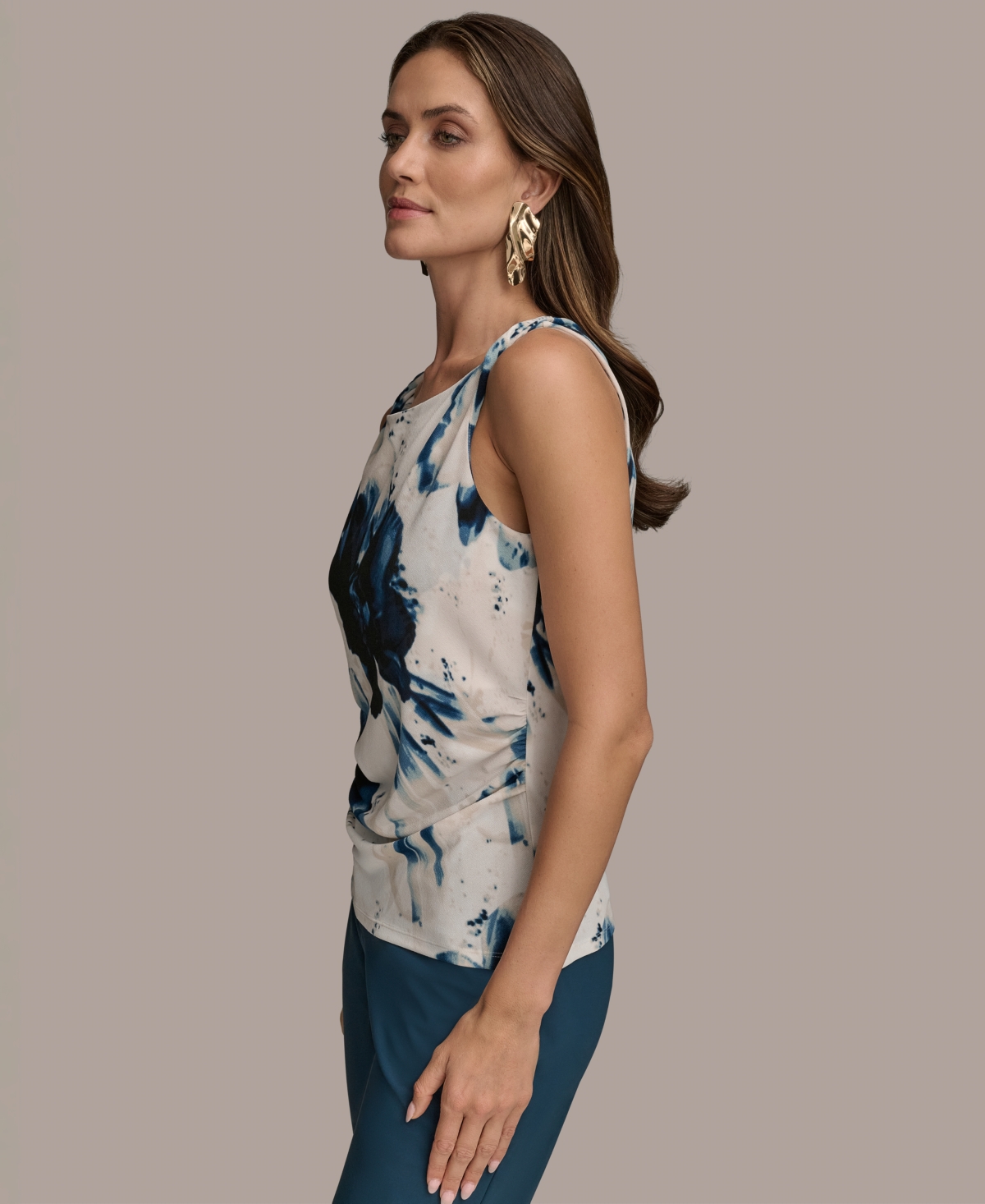 Shop Donna Karan Women's Printed Twist-strap Sleeveless Top