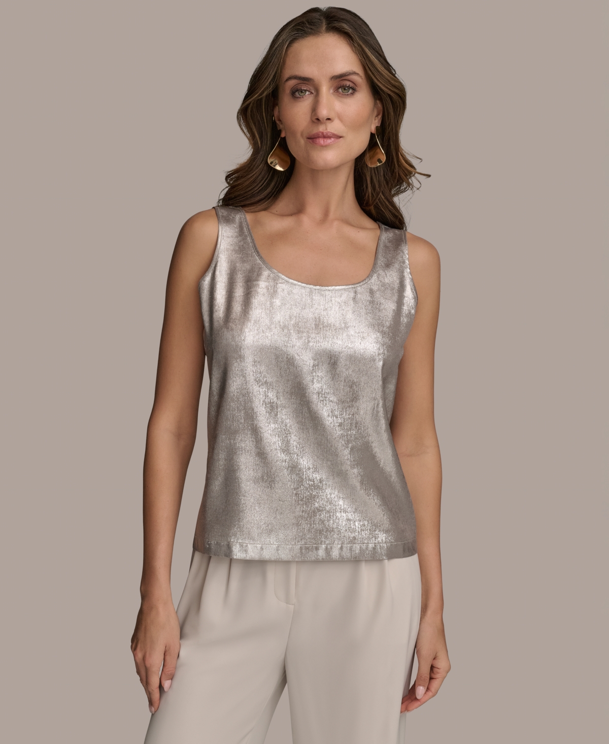 Women's Metallic Scoop-Neck Tank Top - Sand Multi