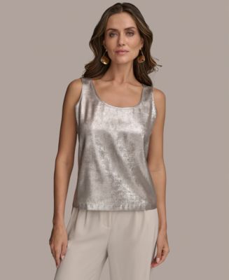 美品_DONNA KARAN NEW YORK スパンコールタンクトップ Donna Karan New York Women's Metallic Scoop-Neck Tank Top - Macy's