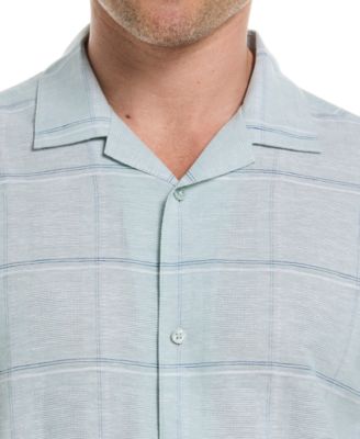 Men's Classic-Fit Windowpane-Print Linen Blend Camp Shirt 