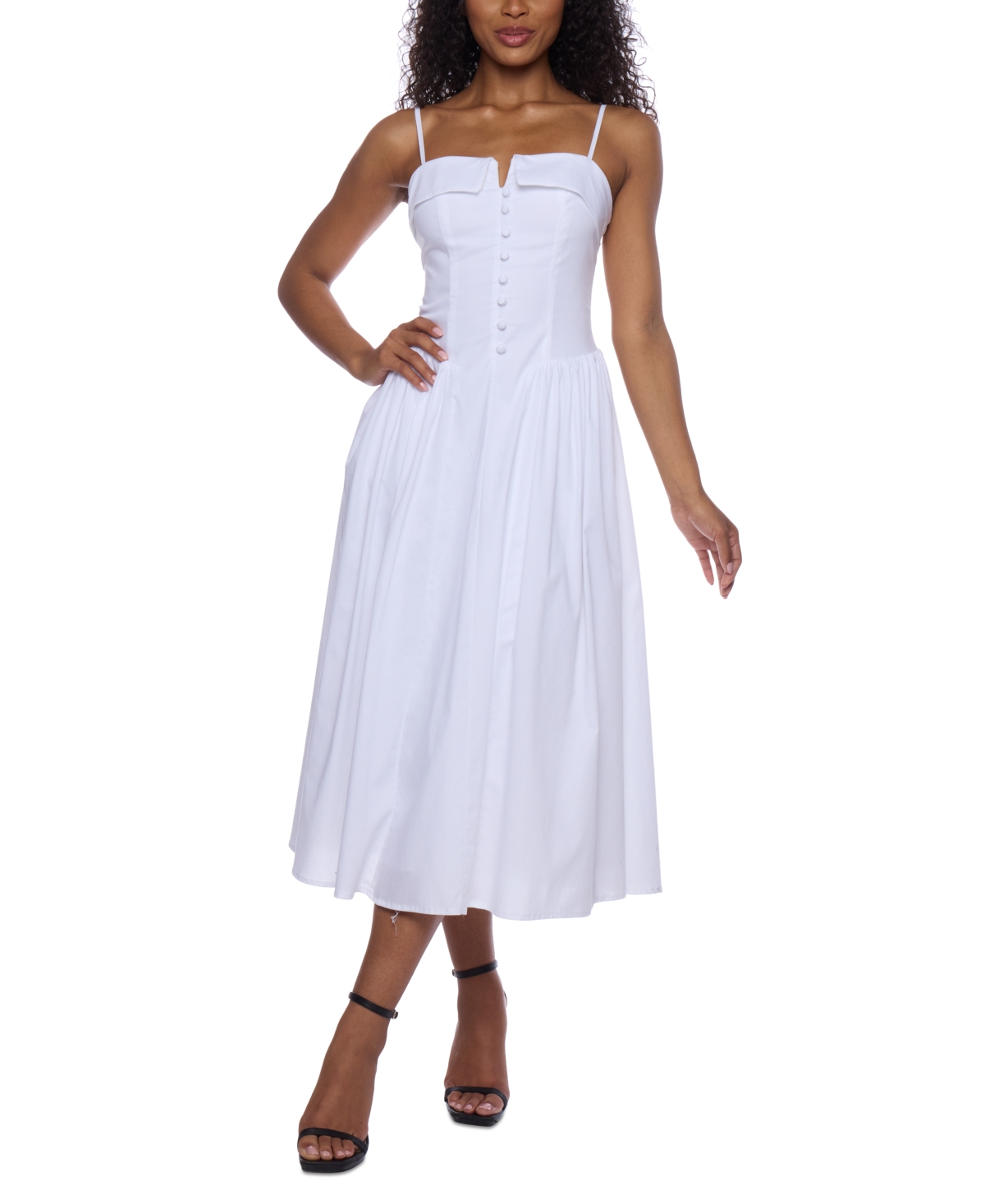 Juniors' Sleeveless Straight-Neckline Midi Dress - White