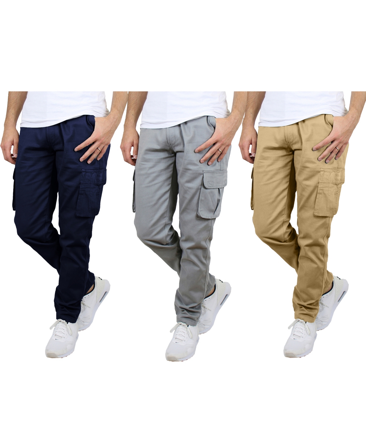 Blu Rock Men's 3-pack Flex Stretch Cargo Pants In Navy,gray,khaki