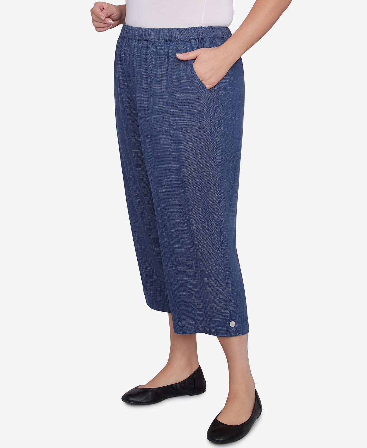 Alfred Dunner Plus Size Summer Solstice Relaxed Button Tab Capri Pants