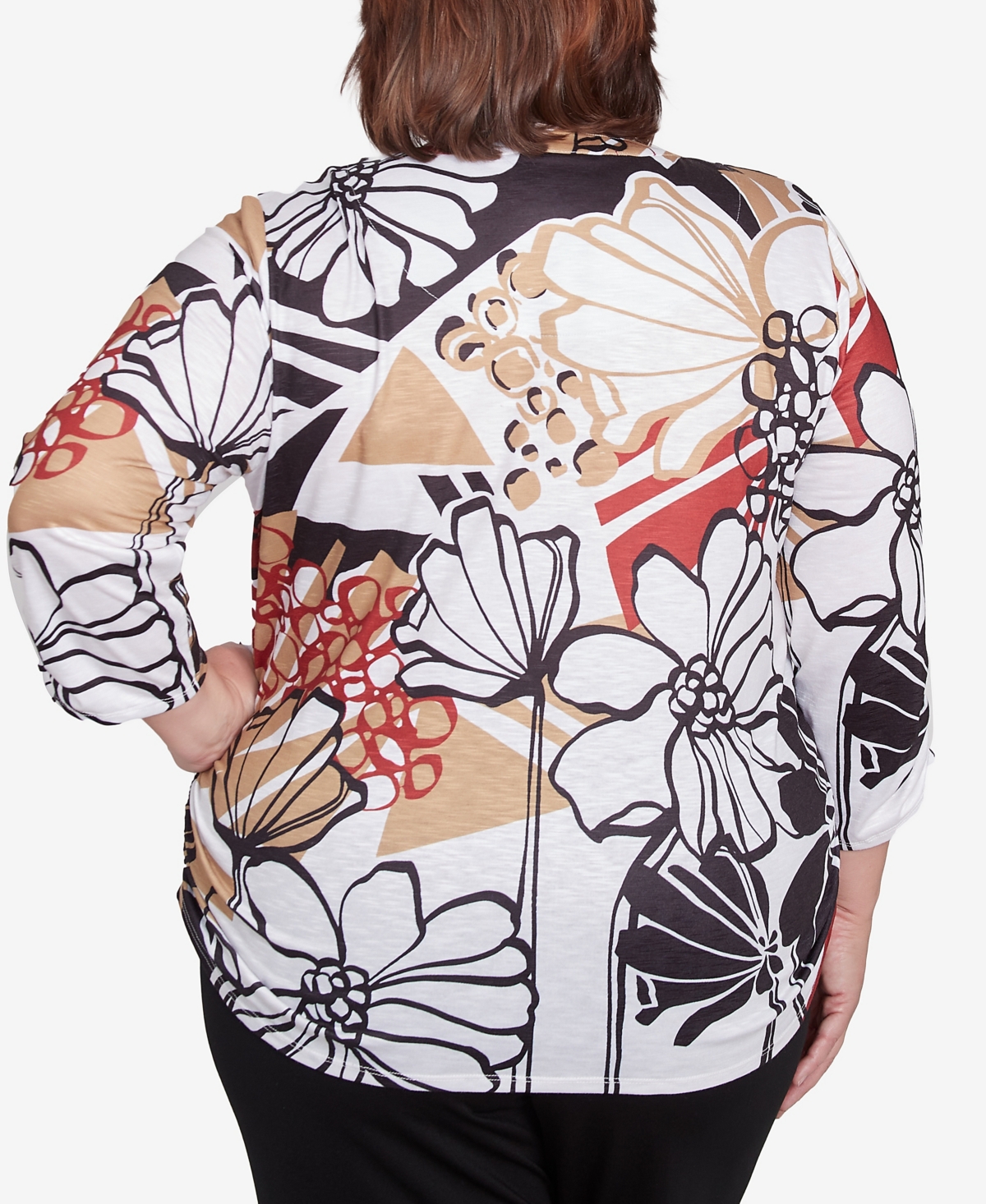 Alfred Dunner Plus Size Natural Instinct Bold Floral Illustrated Henley Top In Multi