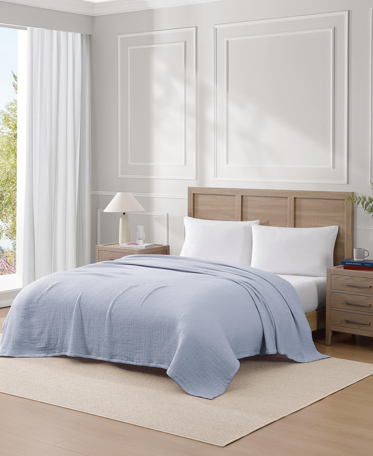 Tommy Hilfiger Running Stitch Solid Cotton Blanket, King