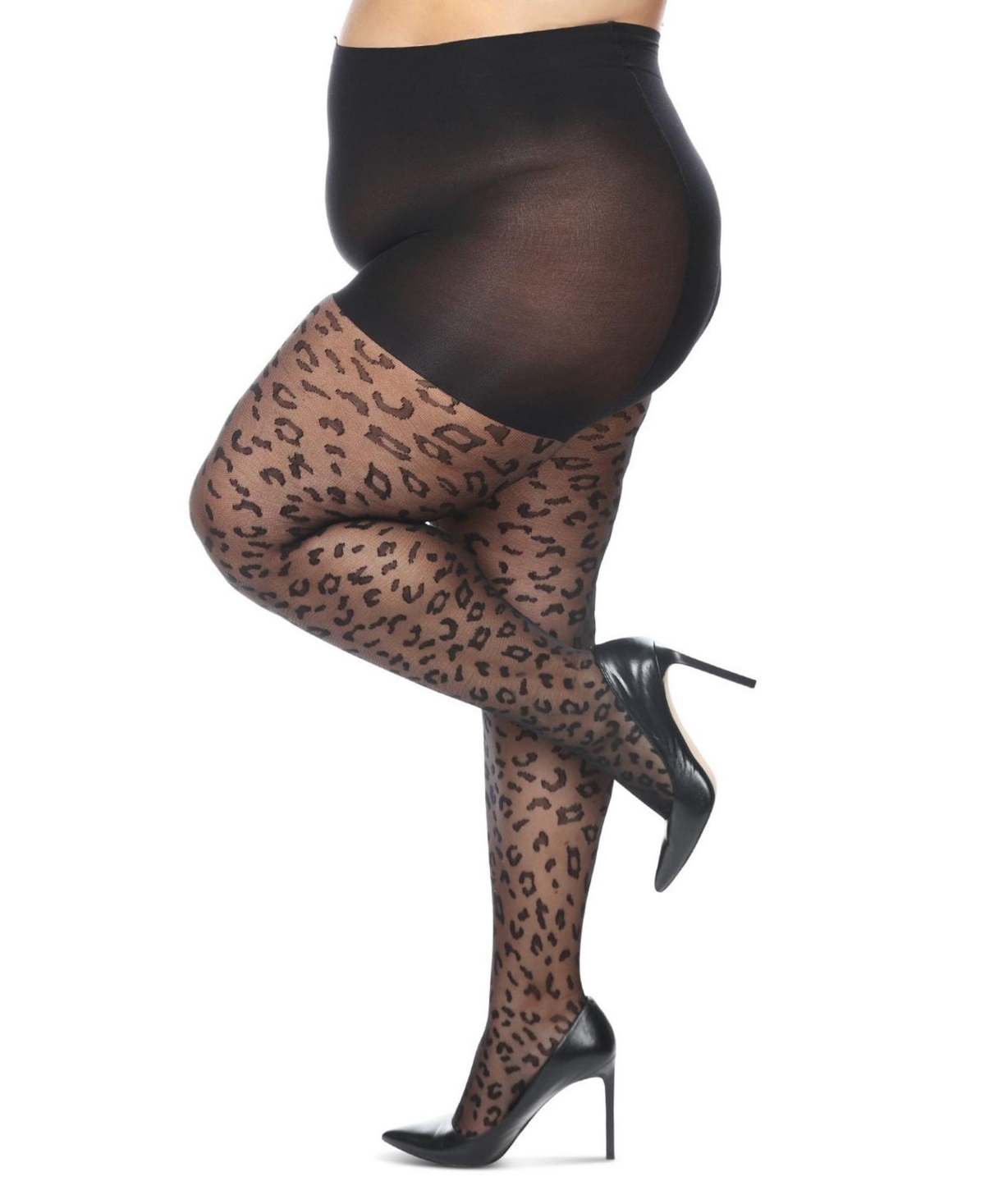 Memoi Plus Size Curvy Diamond Sheer Control Top Tights Mm-2302 In Black-black