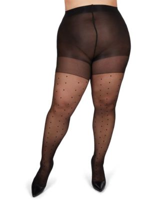 Women's Pindot Sheer Curvy Control Top Tights MM-2301	