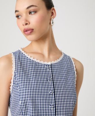 売れ筋商品|||フレンチコネクション カットソー トップス レディース Women's Gingham Lace-Trim Sleeveless Vest Gingham French Connection Women's Gingham Lace-Trim Sleeveless Vest
