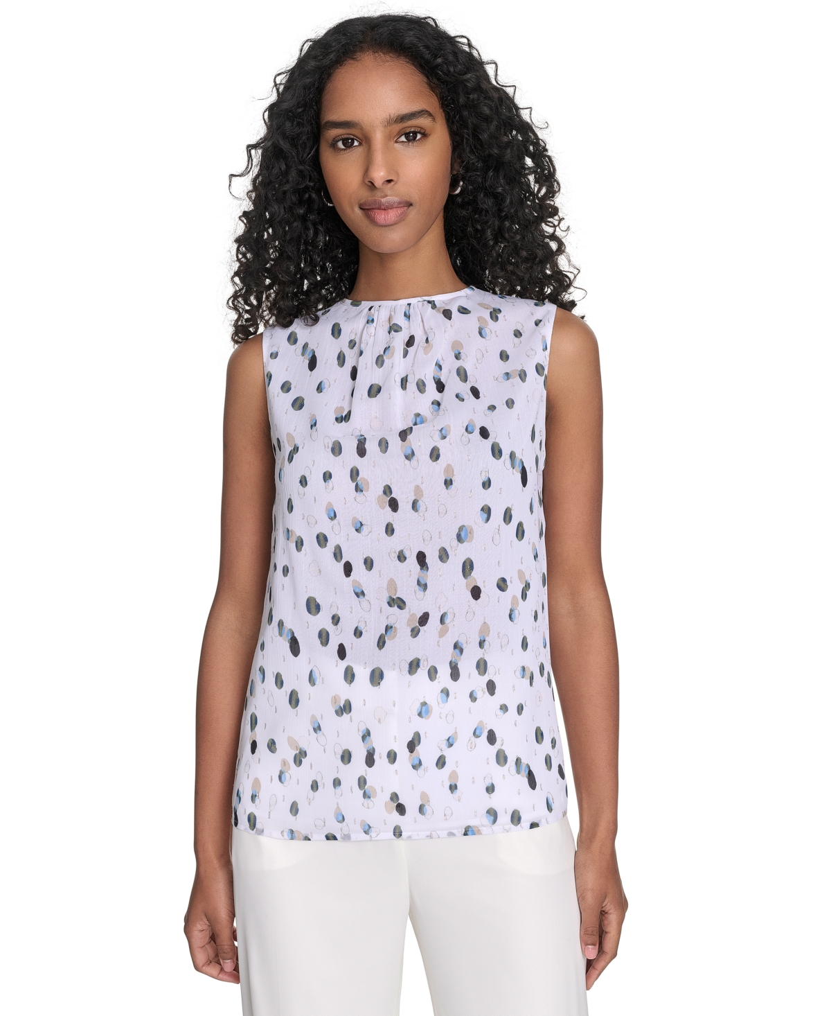 Shop Calvin Klein Women's Printed Sleeveless Blouse