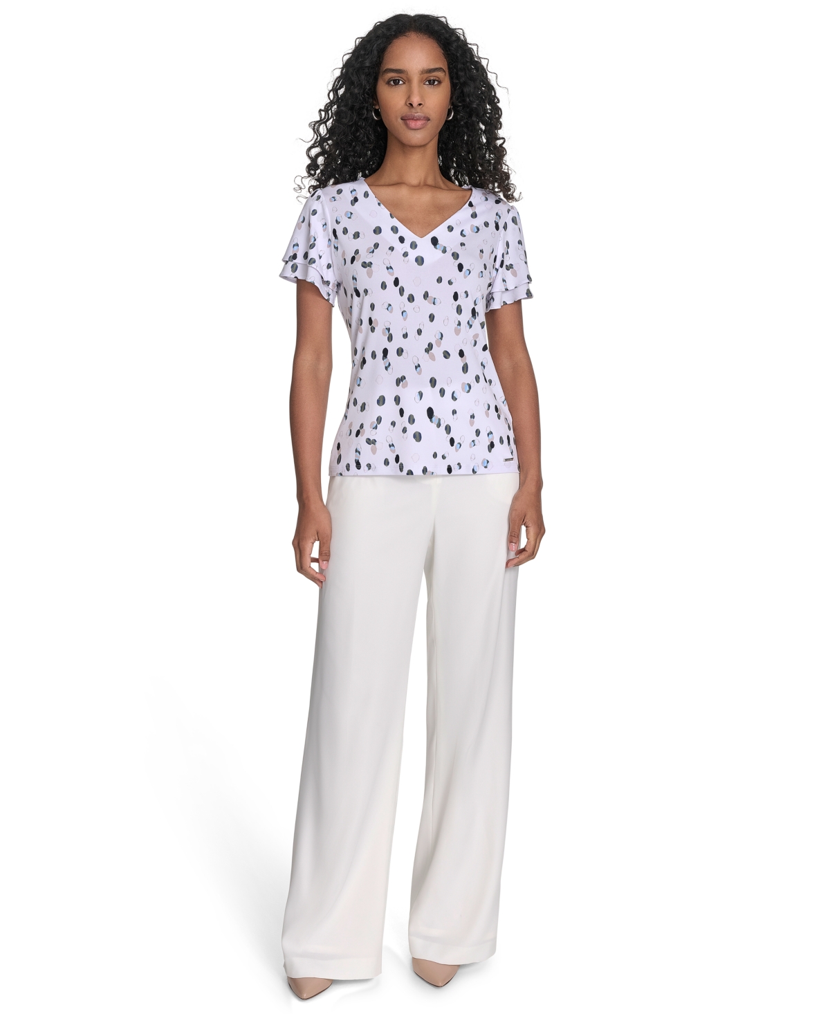 Calvin Klein Petite Printed Flutter-sleeve Top