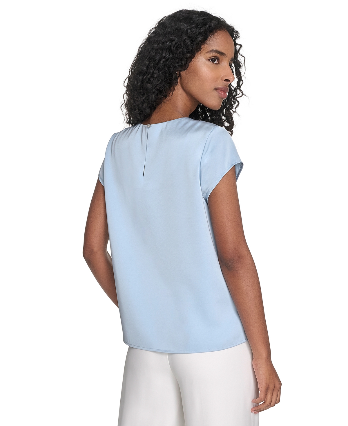 Calvin Klein Women's Cap Sleeve Satin Pleat-neck Blouse
