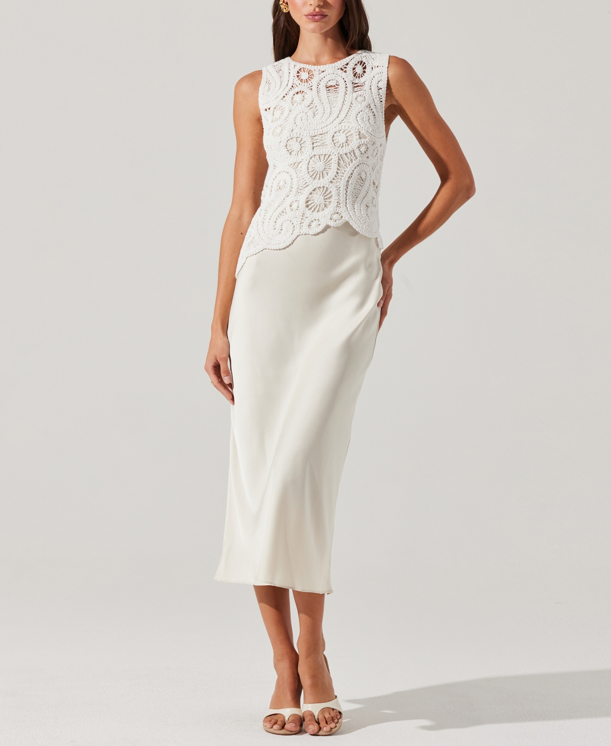 Astr The Label Martina Mixed Media Midi Dress In White