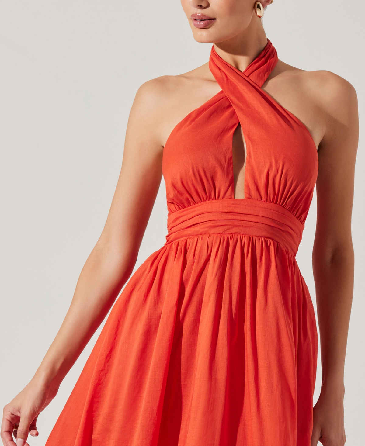 Astr The Label Kalia Halter Neck Linen & Cotton Dress In Orange
