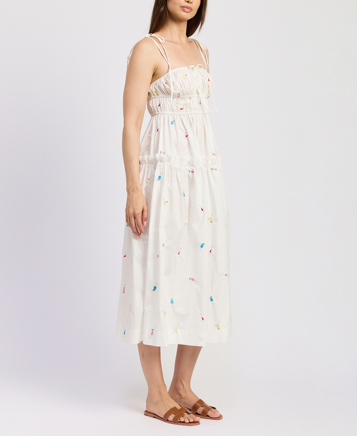 En Saison Nellie Embroidered Tiered Cotton Poplin Sundress In White
