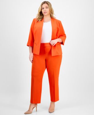 Plus Size Zip-Pocket Cuffed 3/4-Sleeve Blazer