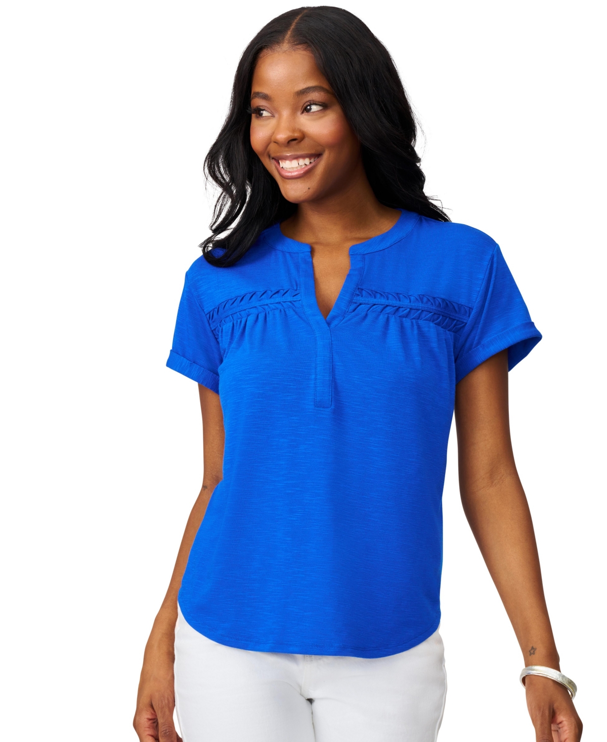 Women's Shirred Detail Short Sleeve Top - Dry oregano