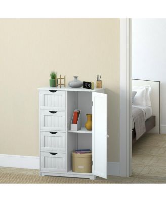 Bathroom Floor Cabinet Storage Organizer Cupboard w/ 4 Drawers Adjustable Shelf