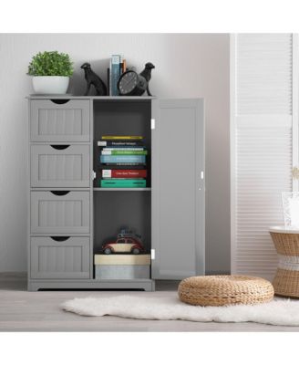 Bathroom Floor Cabinet Storage Organizer Cupboard w/ 4 Drawers Adjustable Shelf