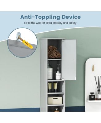 Tall Slim Bathroom Storage Cabinet Linen Tower w/Drawer Adjustable Shelves Black